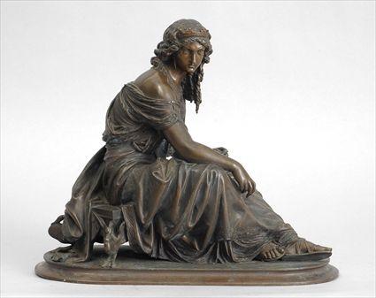 Appraisal: H DUMAIGE QUEEN DIDO Bronze impressed signature modeled seated on