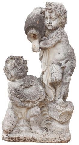 Appraisal: Cast stone putti garden fountain th c having two putti