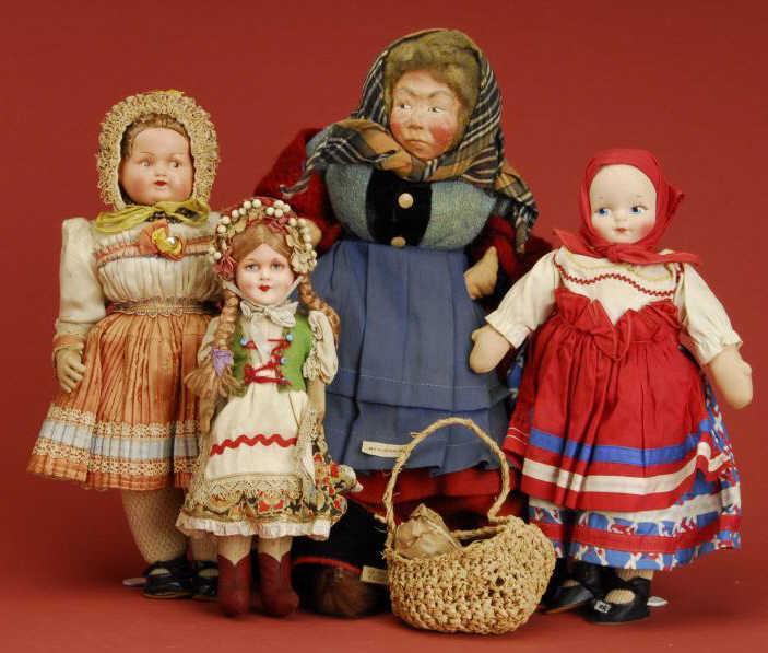 Appraisal: Lot Four Dolls in Regional Costumes Lot includes an Irish