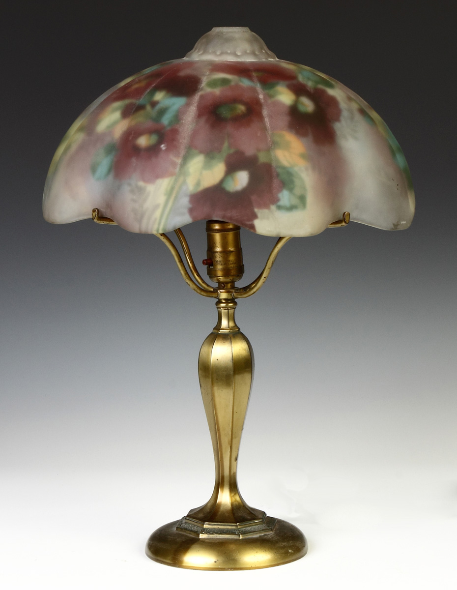 Appraisal: Pairpont Reverse Painted Table Lamp W poppies Base sgn