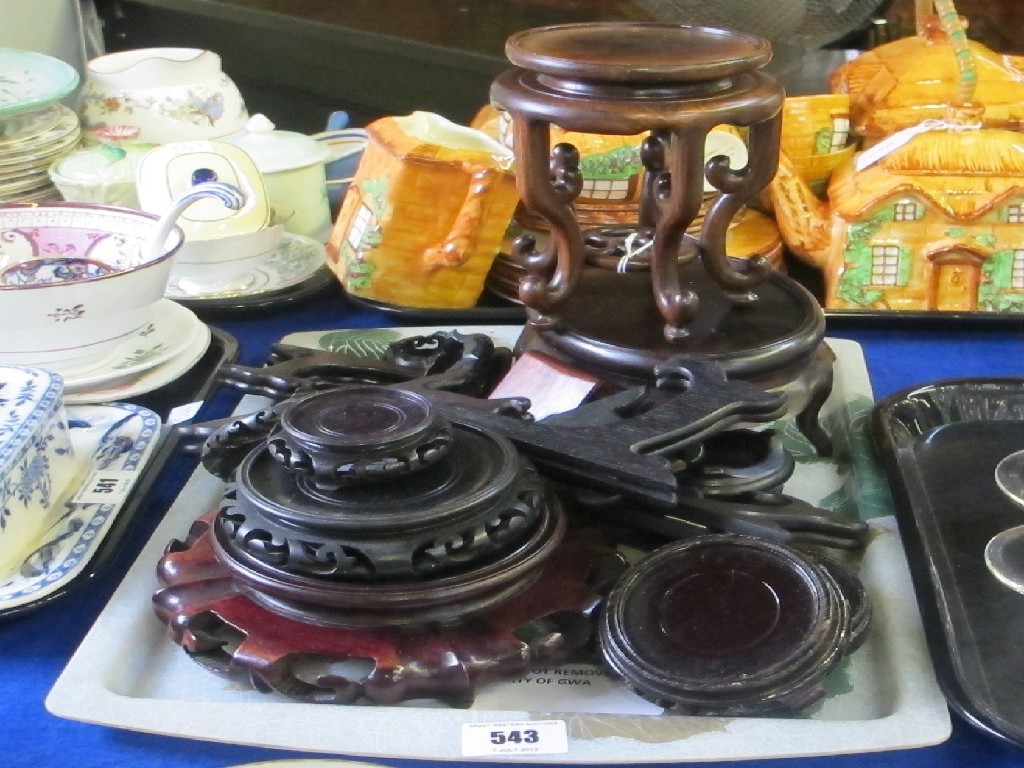 Appraisal: Tray of assorted Chinese hardwood stands plate stands etc