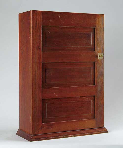 Appraisal: WALNUT PANELED DOOR MEDICINE CABINET Large front door with brass