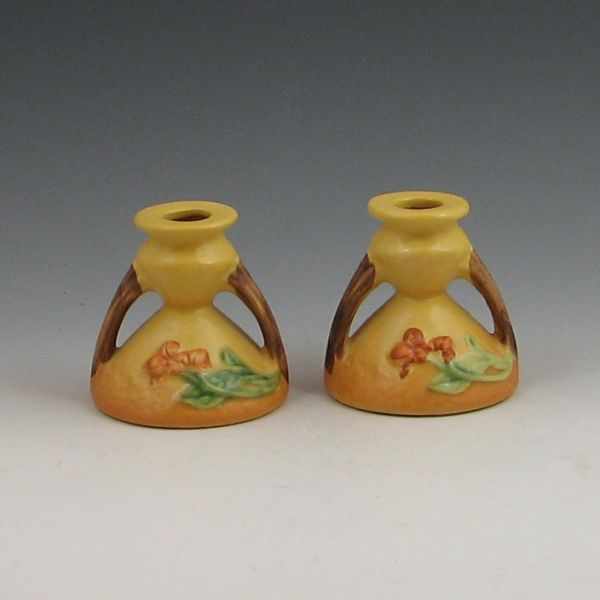 Appraisal: Roseville Bittersweet yellow candleholders Marked Roseville USA - '' Mint