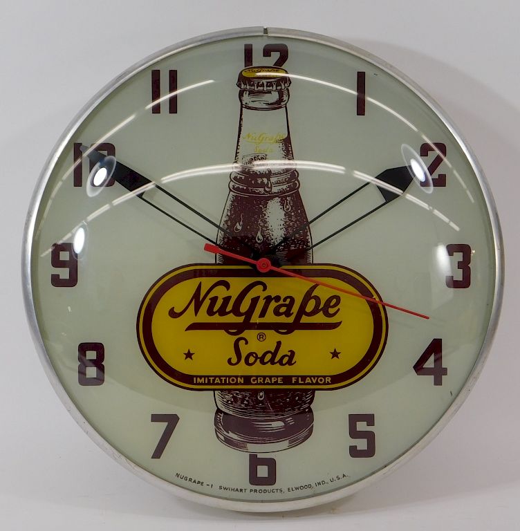 Appraisal: Nugrape Soda Bubble Glass Advertising Clock Sign United States th