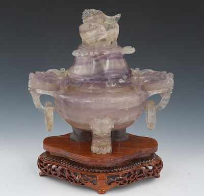 Appraisal: A Carved Agate Koro Chinese Carved clear agate with lavender