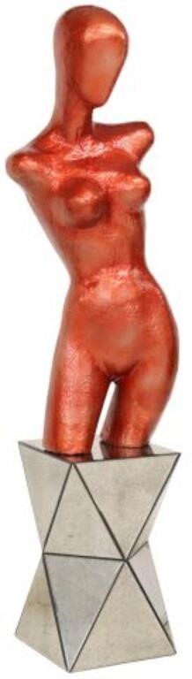 Appraisal: Mixed media sculpture on base Red Femme Torso cast female