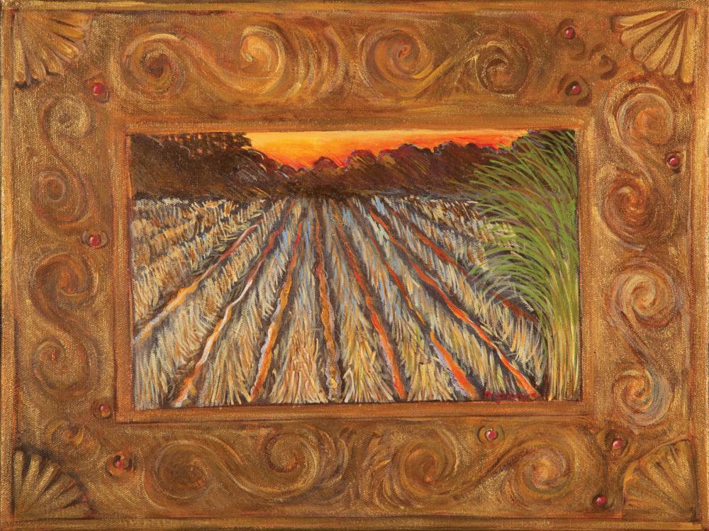 Appraisal: Louisiana School th c Field of Sugarcane at Sunset oil