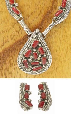 Appraisal: lot Native American silver and red coral jewelry including sterling