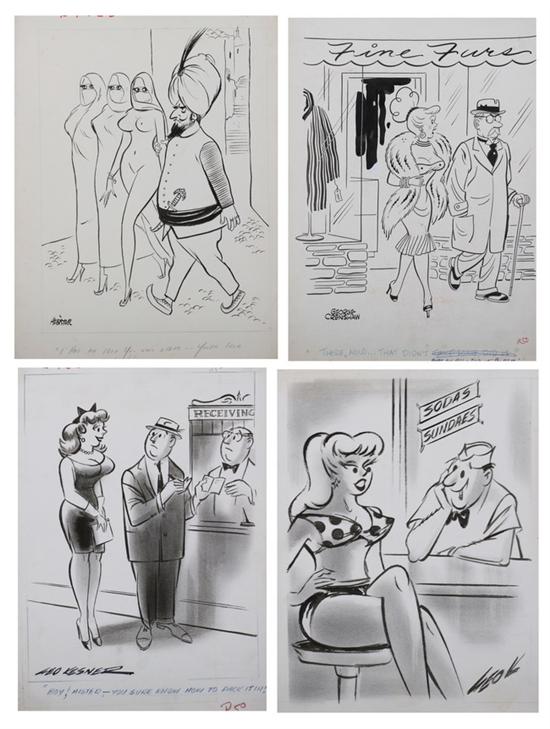 Appraisal: ELEVEN AMERICAN ORIGINAL HUMOR CARTOONS s and s By various