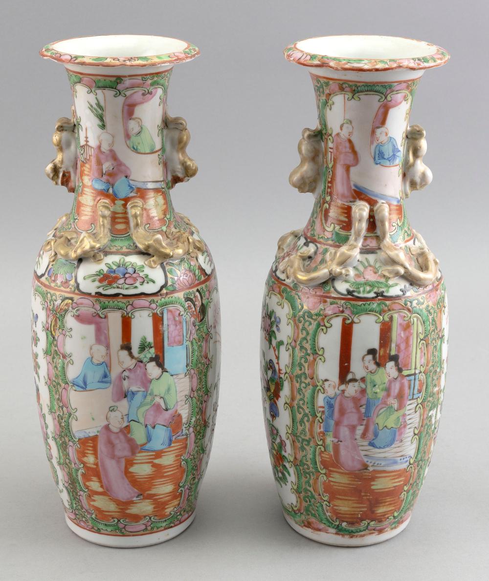 Appraisal: PAIR OF CHINESE ROSE MANDARIN PORCELAIN VASES LATE TH CENTURY