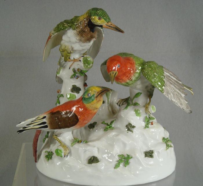 Appraisal: Bourdois Bloch porcelain bird groups each with bird perched on