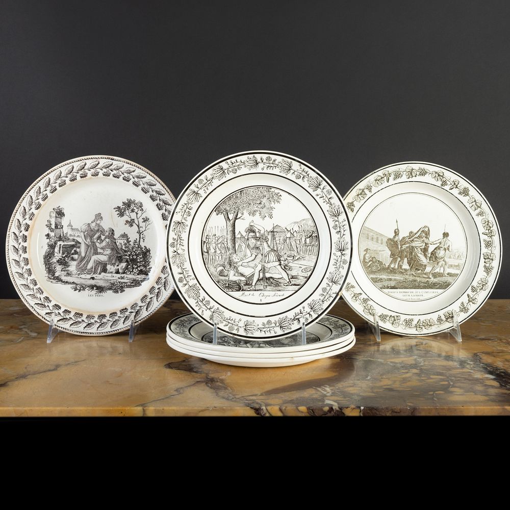 Appraisal: Group of Six French Transfer Printed Creamware Plates of Neoclassical