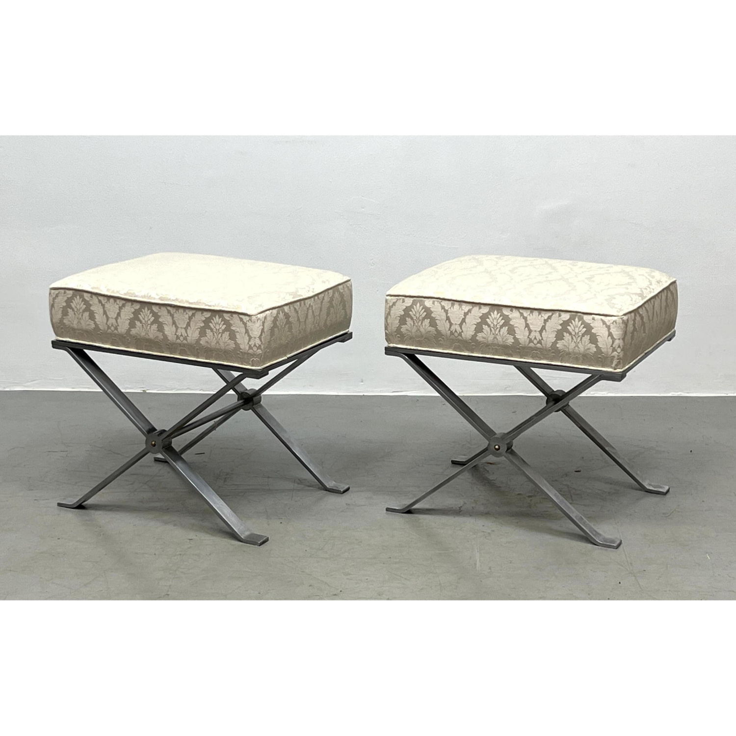 Appraisal: Pair heavy Steel Regency x Base Bench Stools Springer style