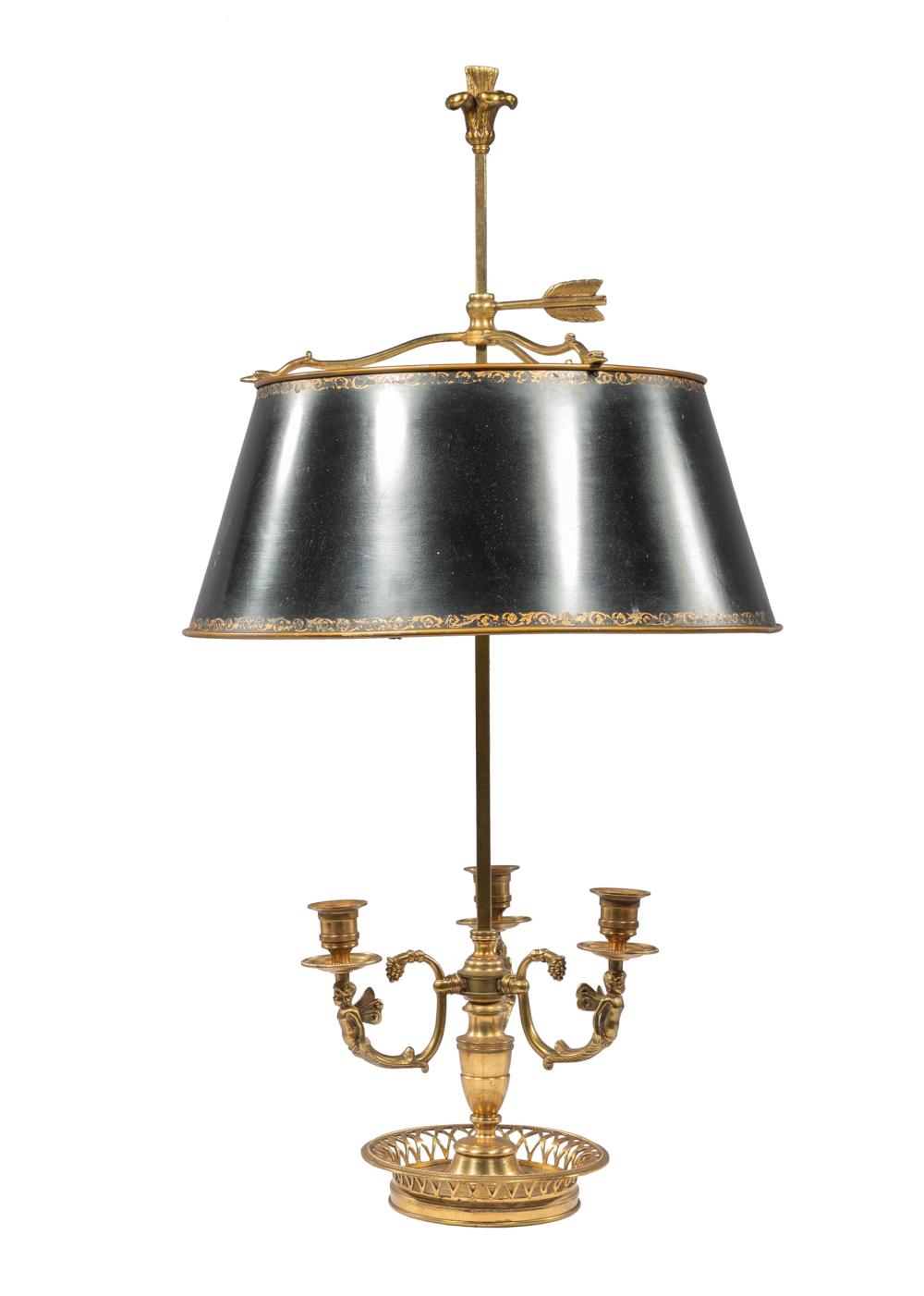 Appraisal: Two-Light Brass Bouilotte Lamp marked Warren Kessler New York basketweave