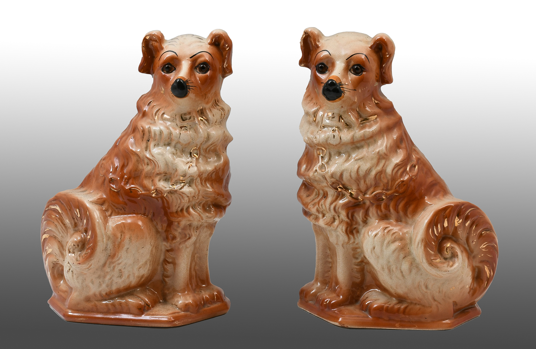 Appraisal: PAIR BROWN STAFFORSHIRE DOGS th century British porcelain dogs in