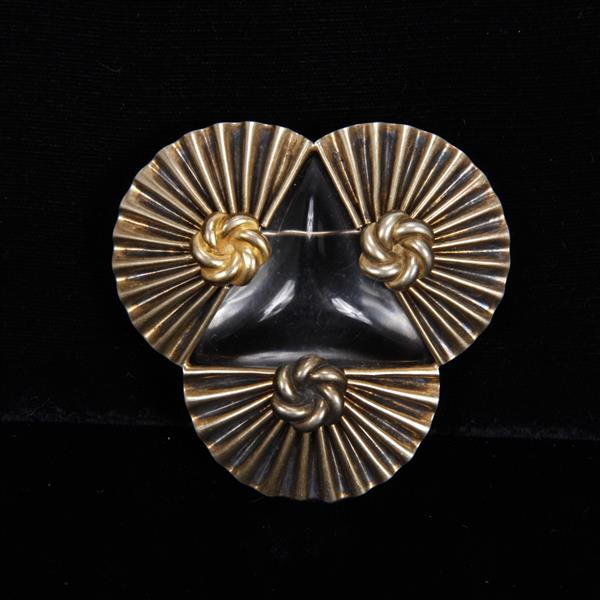 Appraisal: Unmarked Art Deco Jelly Belly Fan Design Brooch Pin H