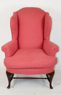 Appraisal: Queen Anne upholstered wing back chair Queen Anne upholstered wing