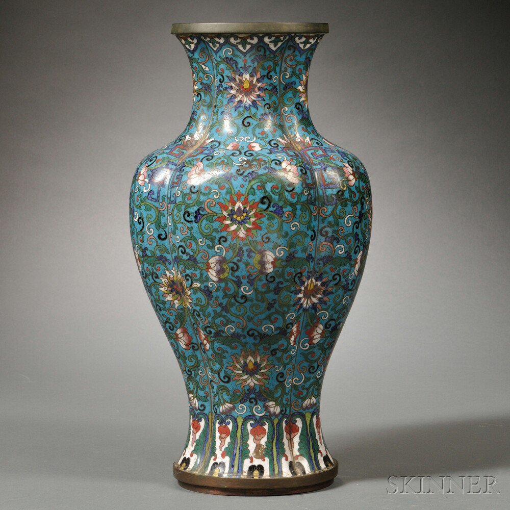 Appraisal: Cloisonne Vase China th century lobed oviform decorated with flowers