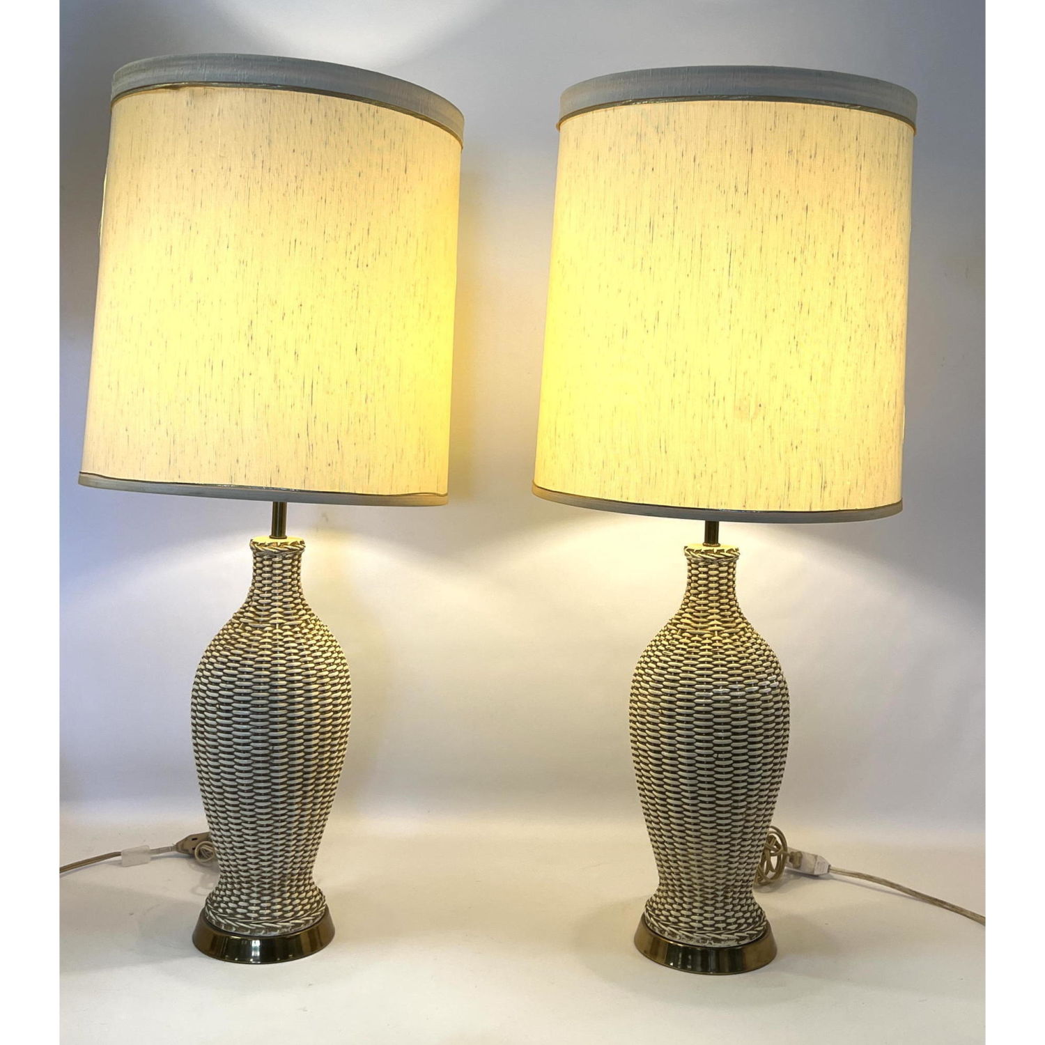 Appraisal: Pair FAIP Chalk Faux Woven Table Lamps Dimensions H inches