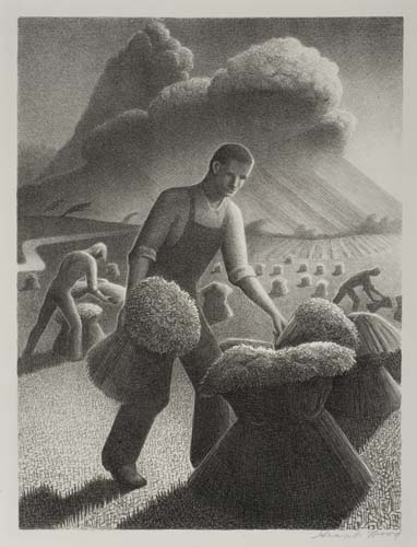 Appraisal: GRANT WOOD Approaching Storm Lithograph x mm x inches full