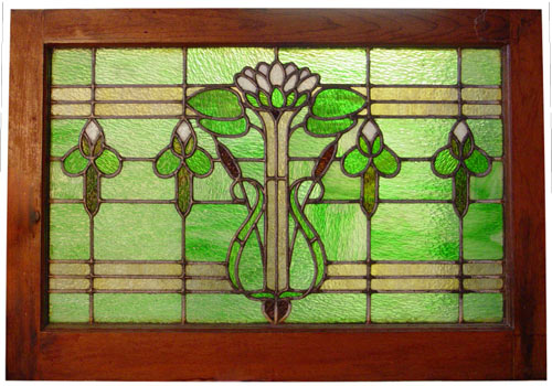 Appraisal: ART NOUVEAU STAINED GLASS WINDOW Arts Crafts transitional design glazed