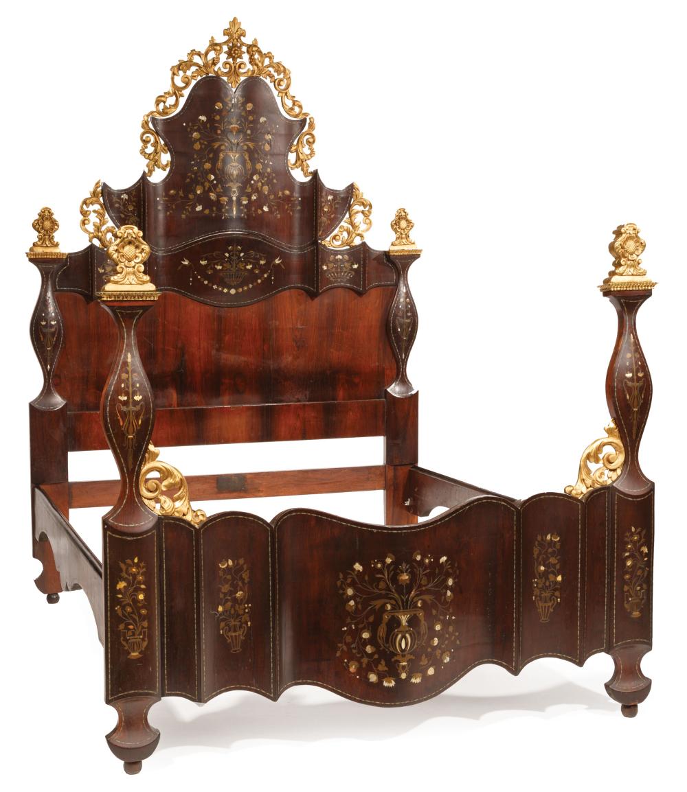 Appraisal: Antique Spanish Baroque-Style Carved Giltwood Rosewood Bronze and Mother-of-Pearl Marquetry