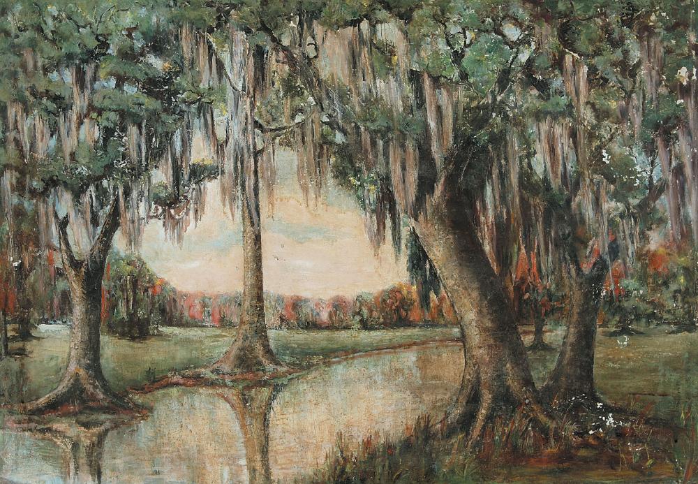 Appraisal: Louisiana School th c Live Oaks with Spanish Moss oil