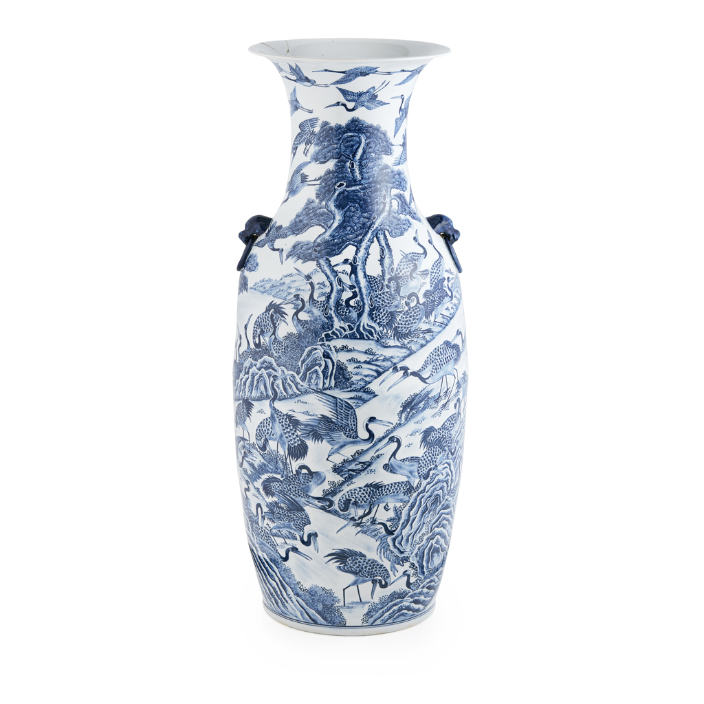 Appraisal: MASSIVE BLUE AND WHITE 'CRANES' VASE RUO SHEN ZHENG CANG