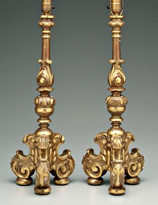 Appraisal: Pair Italian Baroque style lamps carved and gilt wood late