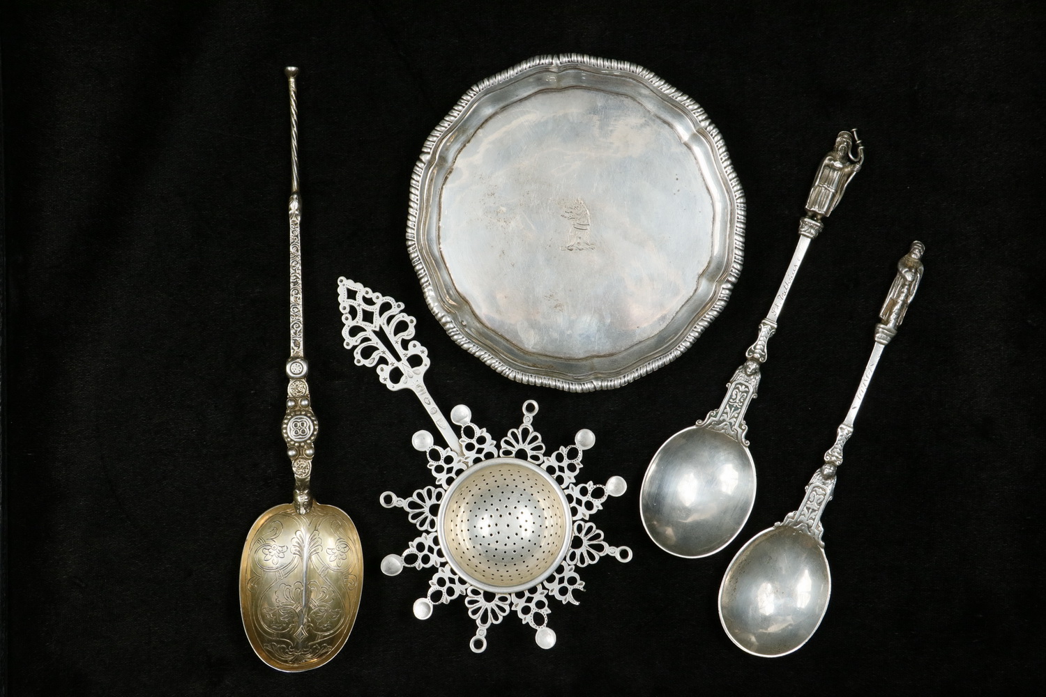 Appraisal: PCS ANTIQUE SILVER Collection of Hallmarked Antique Silver with Footed