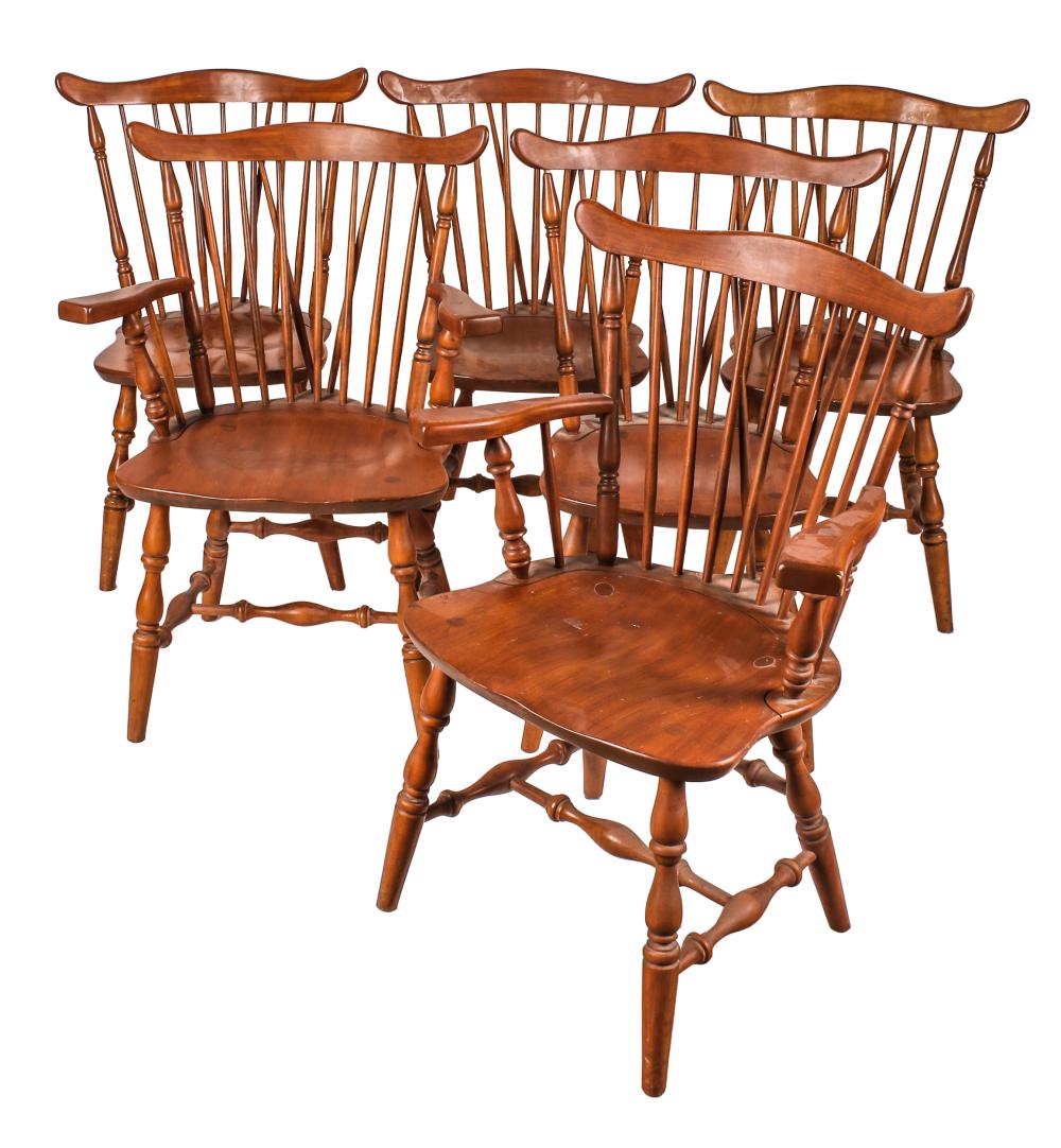 Appraisal: SIX WINDSOR STYLE DINING CHAIRS th century unsigned with cherry