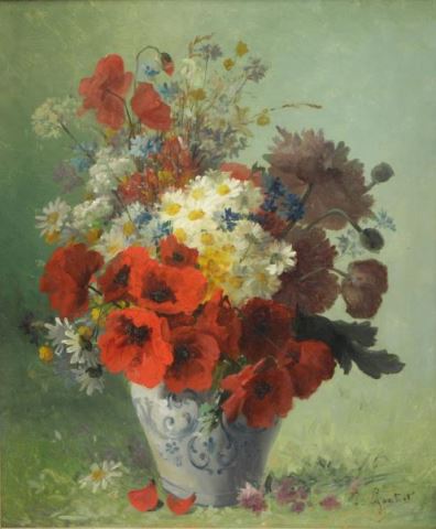 Appraisal: GONTIER Clement Oil on Canvas Still Life ofFlowers Signed lower