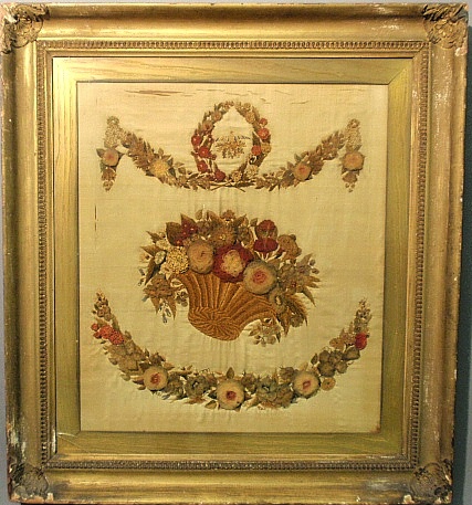 Appraisal: - Large gilt framed th c American needlework probably Lititz