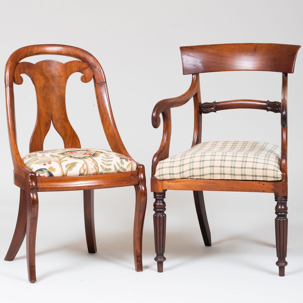 Appraisal: Late Regency Mahogany Armchair Together with a Victorian mahogany side