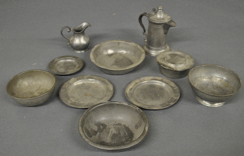 Appraisal: - Ten pieces of mostly th th c pewter incl