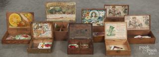 Appraisal: Eight wooden seed boxes ca one for Hiram Sibley Co