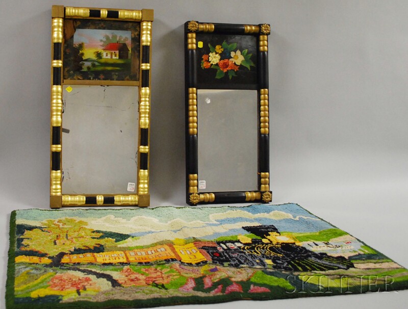 Appraisal: Two Small Painted Split-baluster Mirrors with Reverse-painted Glass Tablets and