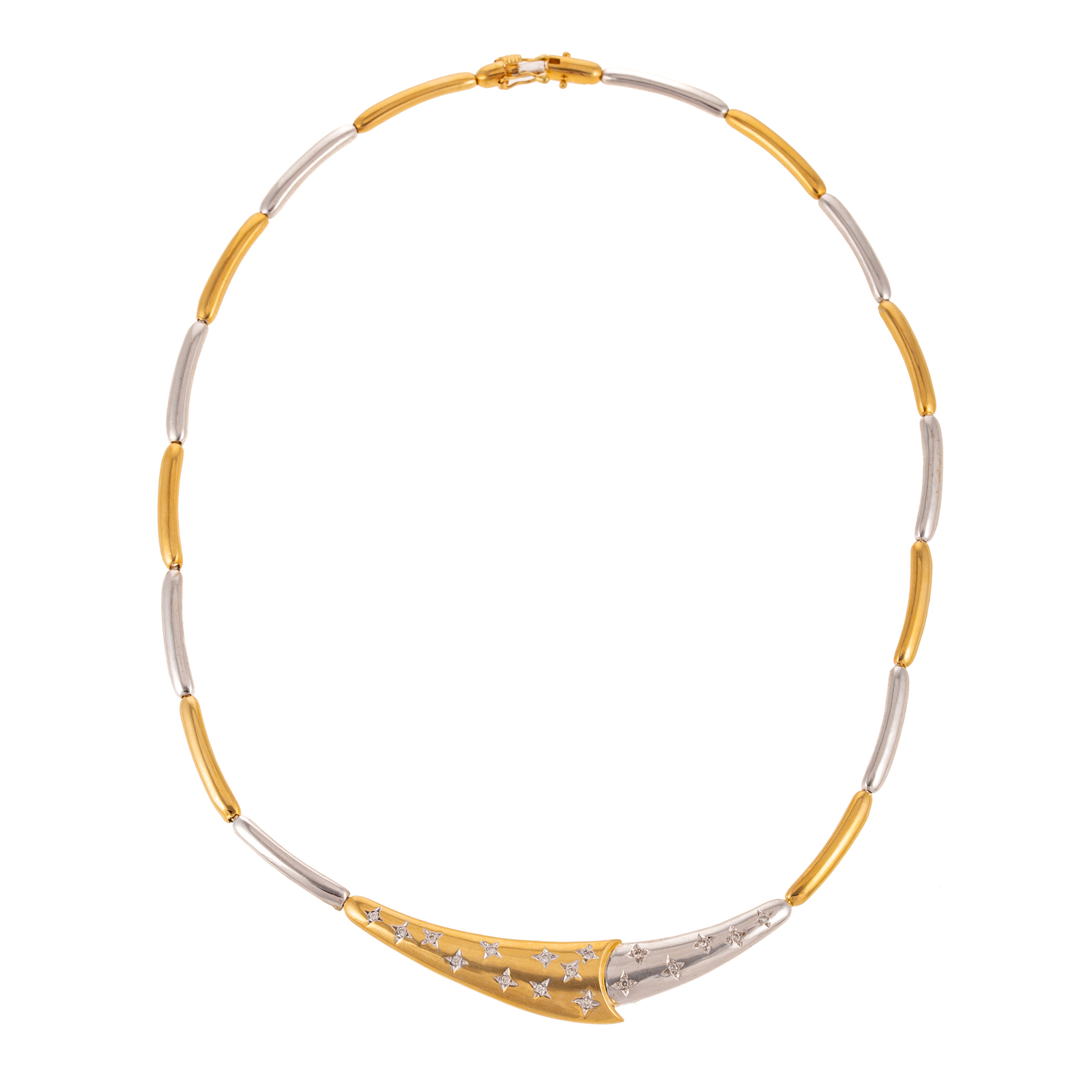 Appraisal: A TWO-TONE FLUSH SET DIAMOND NECKLACE IN K K yellow