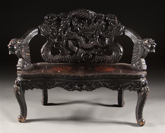 Appraisal: Chinese Export carved ebonized wood bench first half- th century