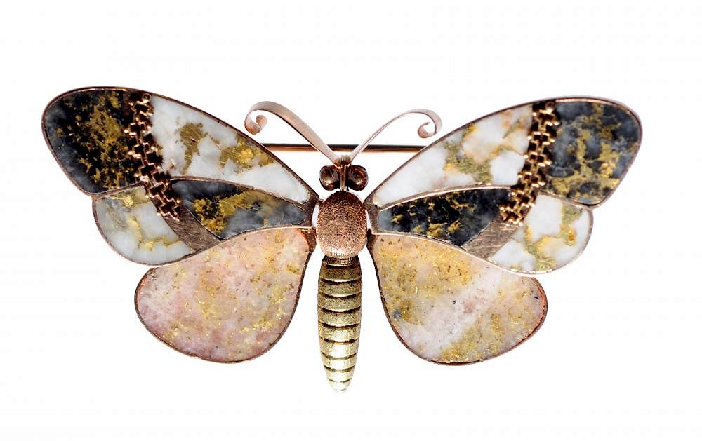 Appraisal: Butterfly Pin Gold in Quartz This is one of only