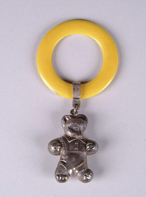 Appraisal: TEDDY BEAR TEETHING RING A wonderfully detailed teething ring of