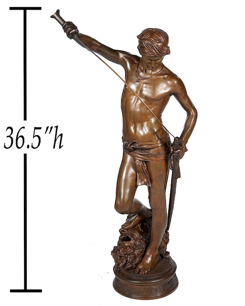 Appraisal: A Mercie Large Bronze 'David After the Combat' Jean-Antonin Mercie