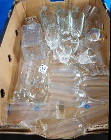 Appraisal: A Collection of Various Glassware including Crystal Decanter Champagne Glasses