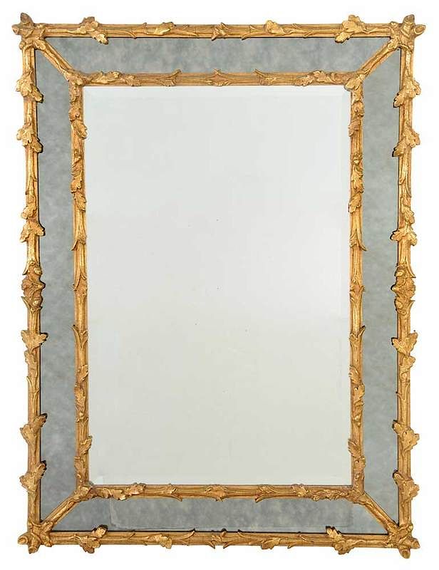 Appraisal: Rustic Chippendale Style Smoked Beveled Mirror th century gilt branch