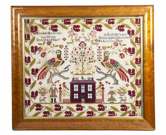 Appraisal: A Needlepoint Sampler having central decoration of a tree with