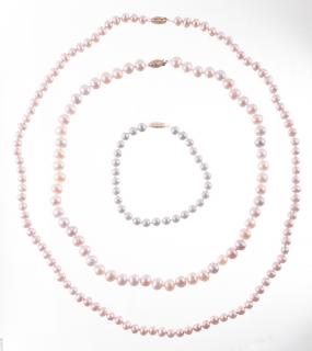 Appraisal: Freshwater Pearl Necklaces and Bracelet One rose freshwater pearl necklace