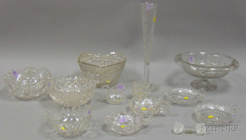 Appraisal: Thirteen Colorless Cut Glass Table Items a compote trumpet vase