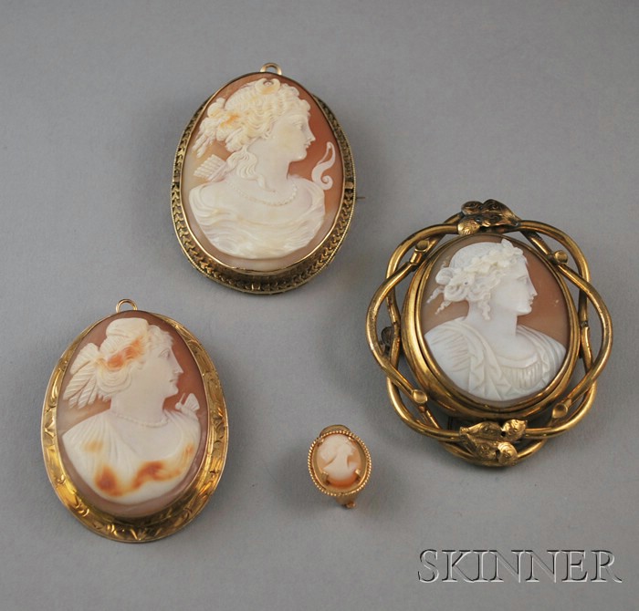 Appraisal: Four Shell-carved Cameo Jewelry Items a kt gold-framed cameo of