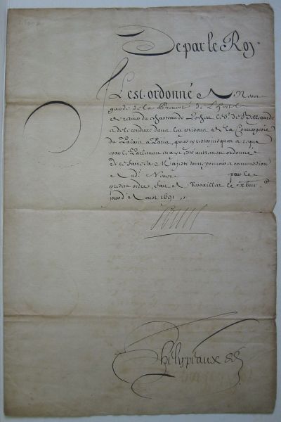 Appraisal: LOUIS XIV KING OF FRANCE Document Signed in French ordering