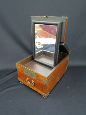 Appraisal: Chinese Zebra Wood Traveling Vanity Box with fold-up mirror lower